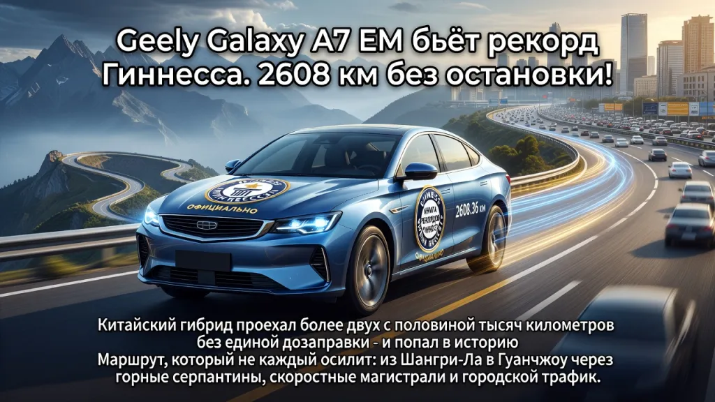 Geely Galaxy A7 EM бьёт рекорд Гиннесса. 2608 км без остановки!